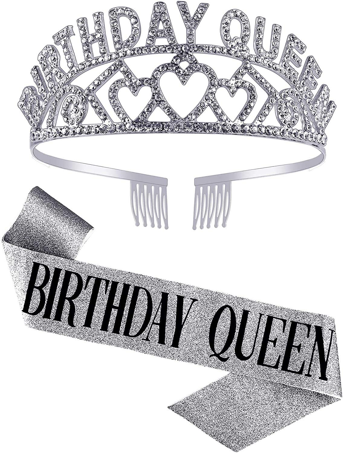 HASTHIP Silver Crystal Tiara Headband Princess Elegant Crown with Sash Sets for Women,Girls Bridal,Wedding,Prom & Birthday Party HASTHIP Silver Crystal Tiara Headband Princess Elegant Crown with Sash Sets for Women,Girls Bridal,Wedding,Prom & Birthday Party